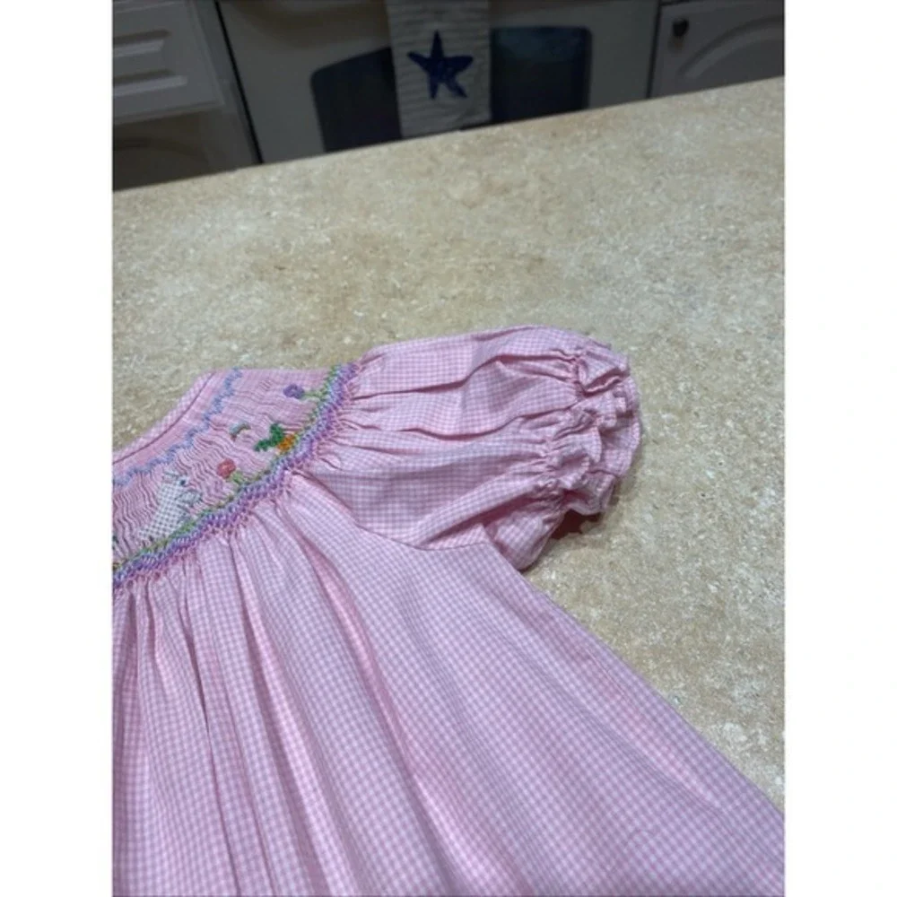 Rosalina Collection Pink Checked Bishop Smock Dress 12m Dress Bunnies/Easter 822